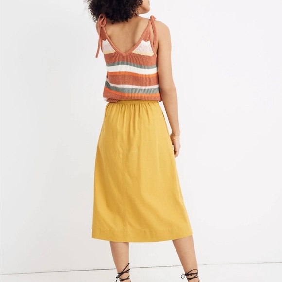 Madewell mustard Tie Palisade Button-Front Midi Skirt 2 XS S - Picture 2 of 9